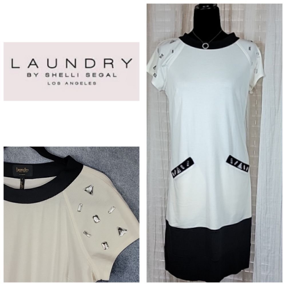 Laundry by Shelli Segal Knit White & Black Bling Dress